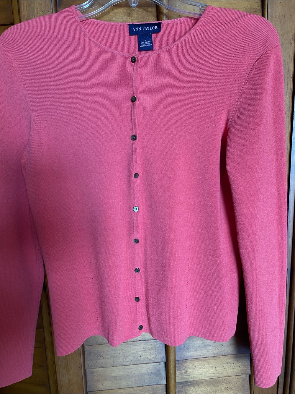 Ann Taylor Coral Button-Up Ribbed Cardigan